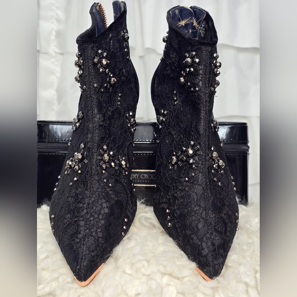TED BAKET Black Embellished Lace Ankle Boots